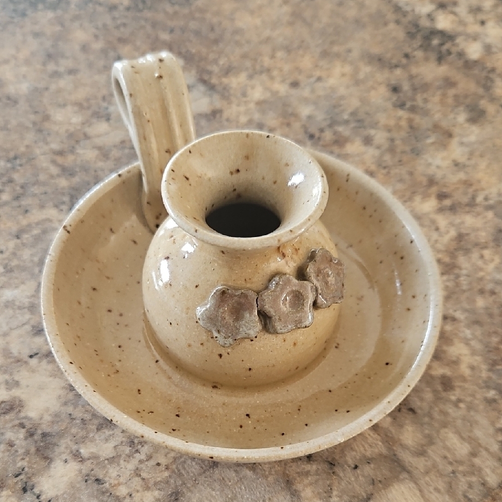 Vintage Handcrafted Ceramic Candle Holder - Tan